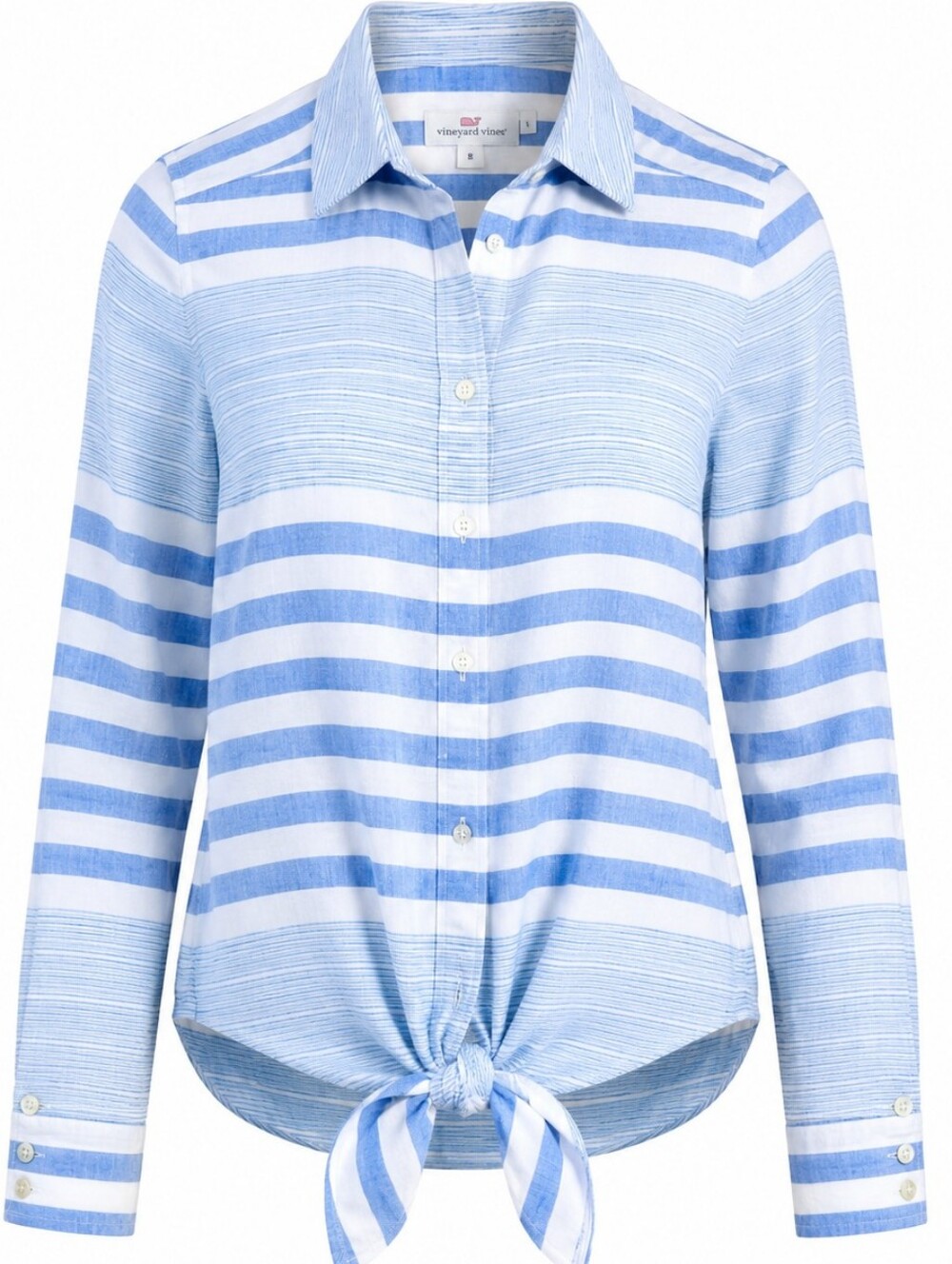 VINEYARD VINES | Linen Cotton Tie Front Nautical Coastal Stripe Shirt | 8